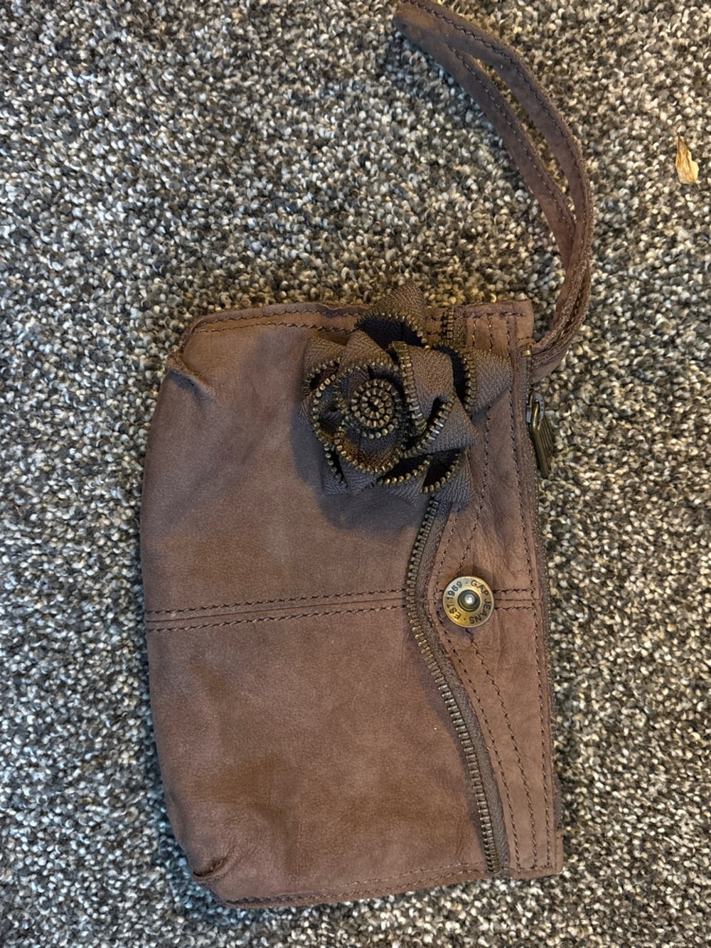 GAP Brown Suede Wristlet Clutch with Floral Zip Accent